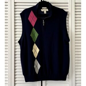 Fairway & Greene Italian Merino Wool 1/4‎ Zip Wind Lined Golf Vest Mens Size L